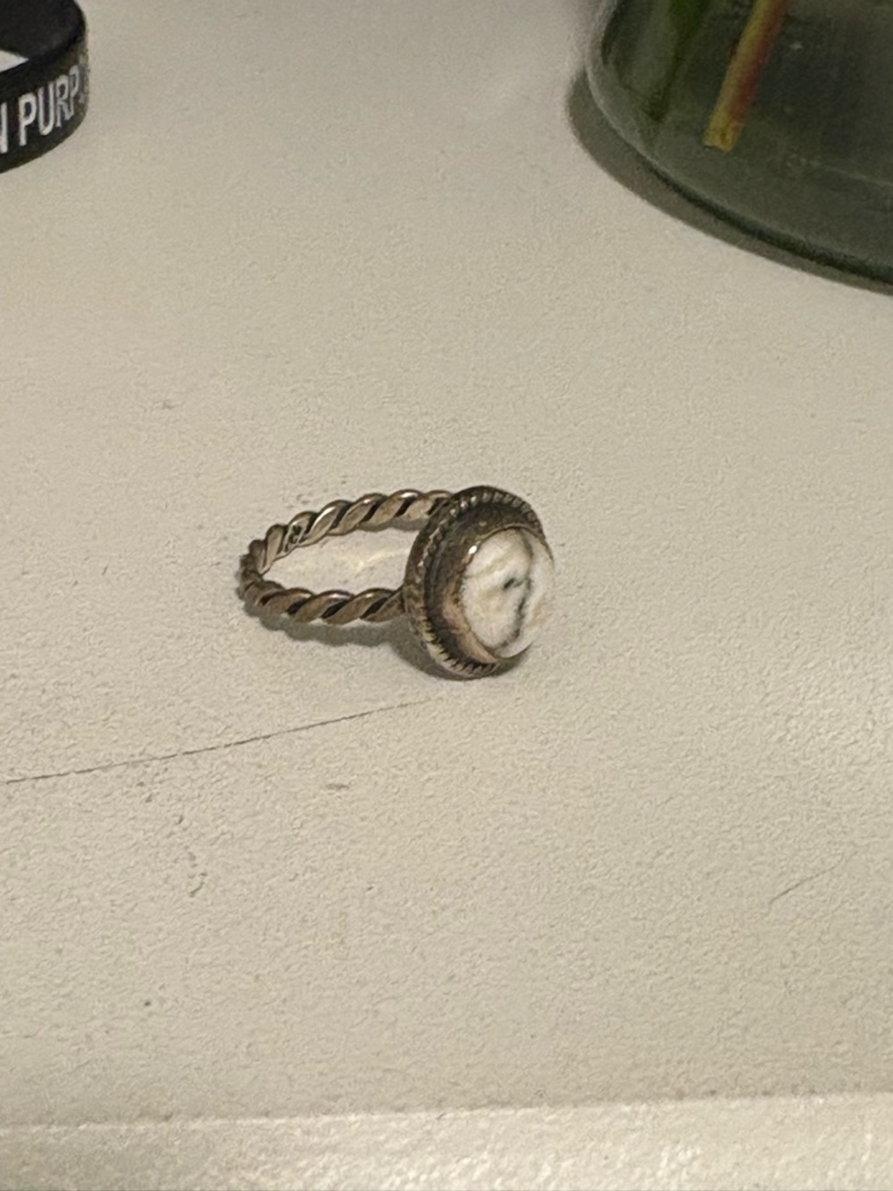 Sterling Silver Twisted Band White Buffalo Stone Ring